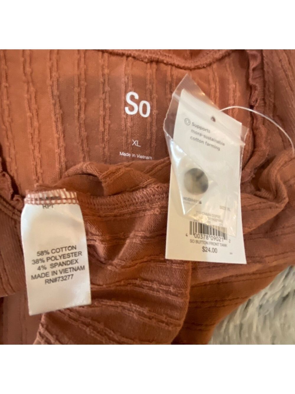 SO button down sleeveless tank Woman’s Junior’s size XL cinnamon scoop neck - Picture 2 of 11